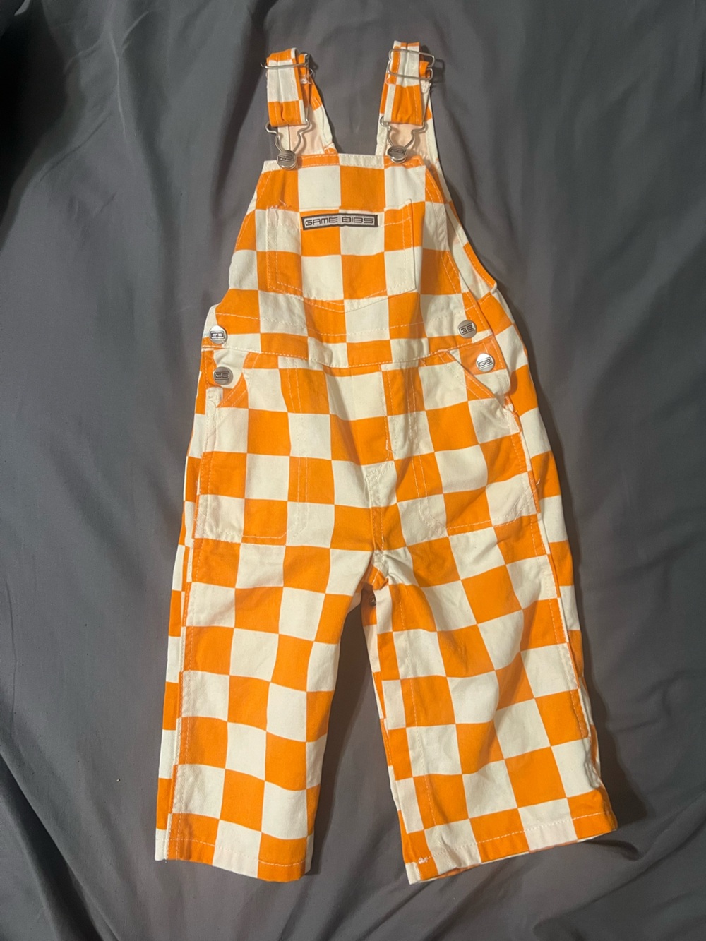 Game Bibs Checkerboard Orange and White Overalls